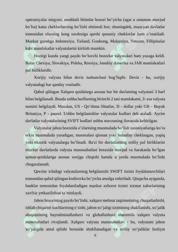 Jahon valyuta tizimi va uning elementlari (kurs ishi) 6