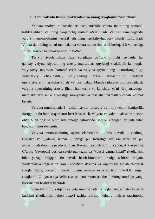 Jahon valyuta tizimi va uning rivojlanish bosqichlari 5
