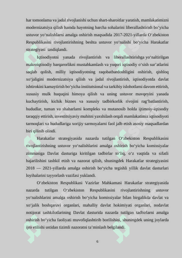 O'zbekistonda iqtisodiy islohatlar amalga oshirish konsepsiyasi va strategiyasi (kurs ishi) 6