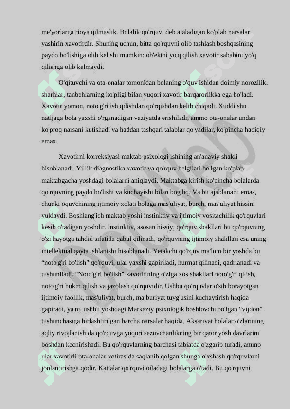 Boshlangich maktab yoshidagi bolalarda xavotir 7