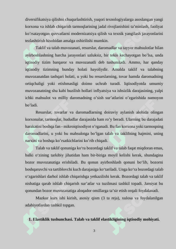 Talab va taklif elastikligining bozor iqtisodiyotidagi o’rni (kurs ishi) 3