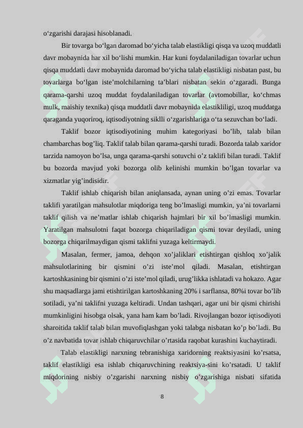 Talab va taklif elastikligining bozor iqtisodiyotidagi o’rni (kurs ishi) 8