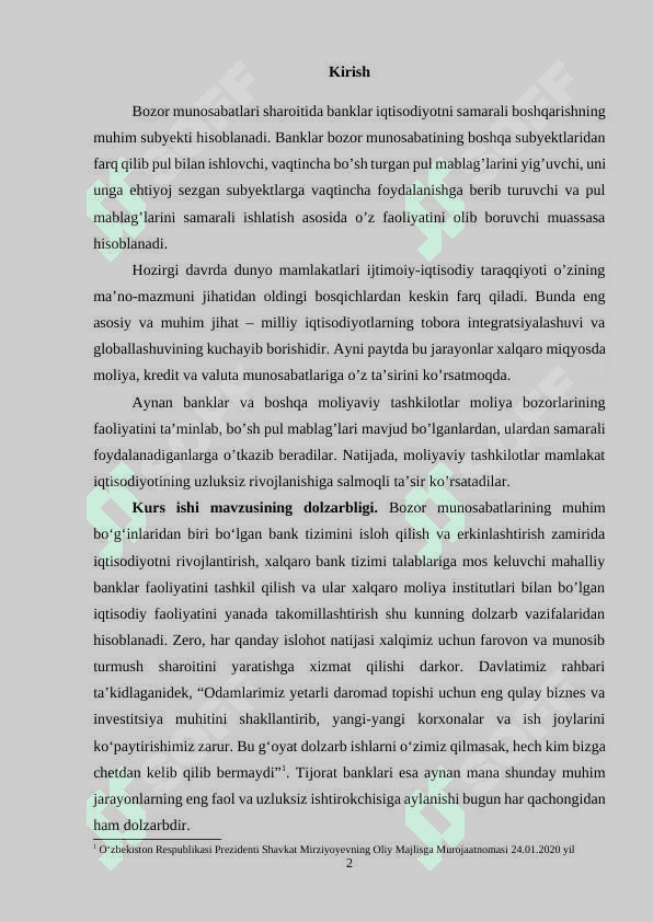 Tijorat banklarining xalqaro moliya instituti bilan munosabatlarini samarali tashkil etish (kurs ishi) 2
