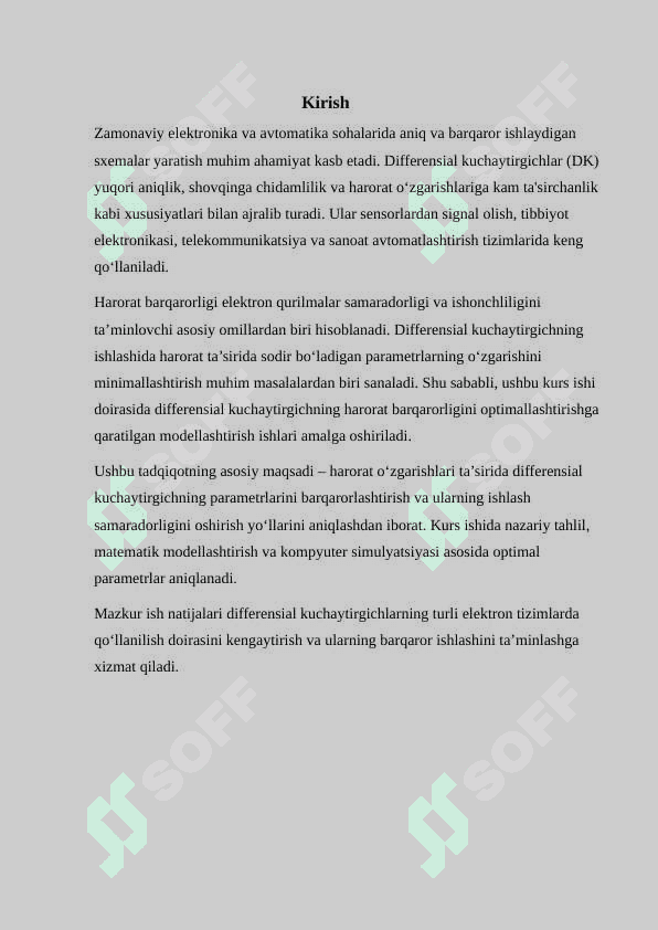 Harorat barqarorligini optimallashtirilgandifferensial kuchaytirgichni modellashtirish 2