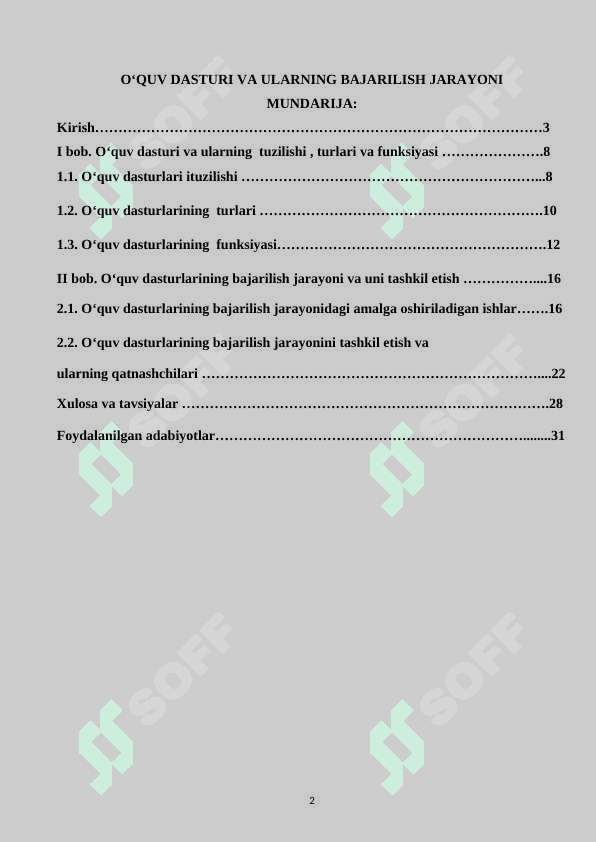 O‘quv dasturi va ularning bajarilish jarayoni 2