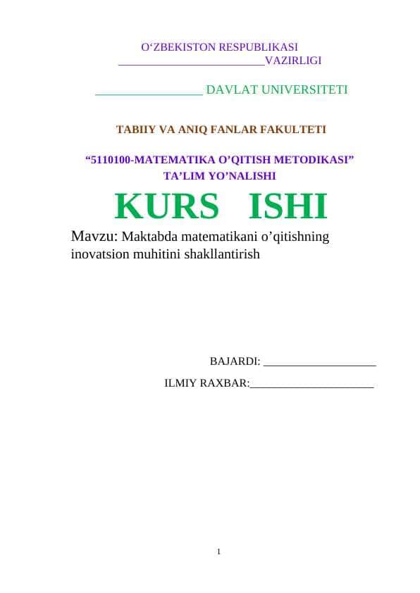 Maktabda matematikani o’qitishning inovatsion muhitini shakllantirish