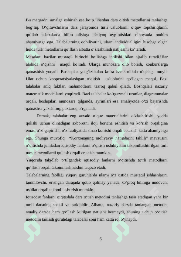 KORXONA FAOLIYATINI BAHOLASHDA MOLIYAVIY KO'RSATKICHLARNING TUTGAN O'RNI 6