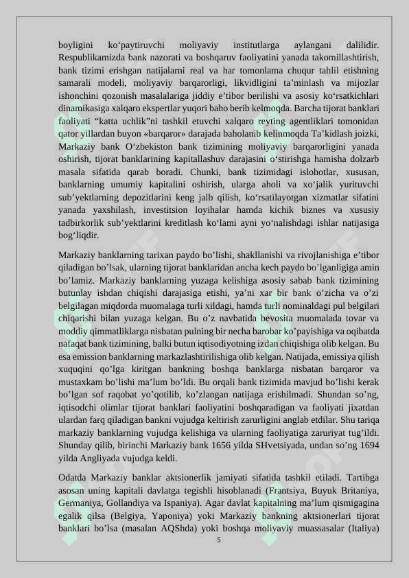 Bank tizimi – moliya tizimining asosiy tarkibiy qismi sifatida 5