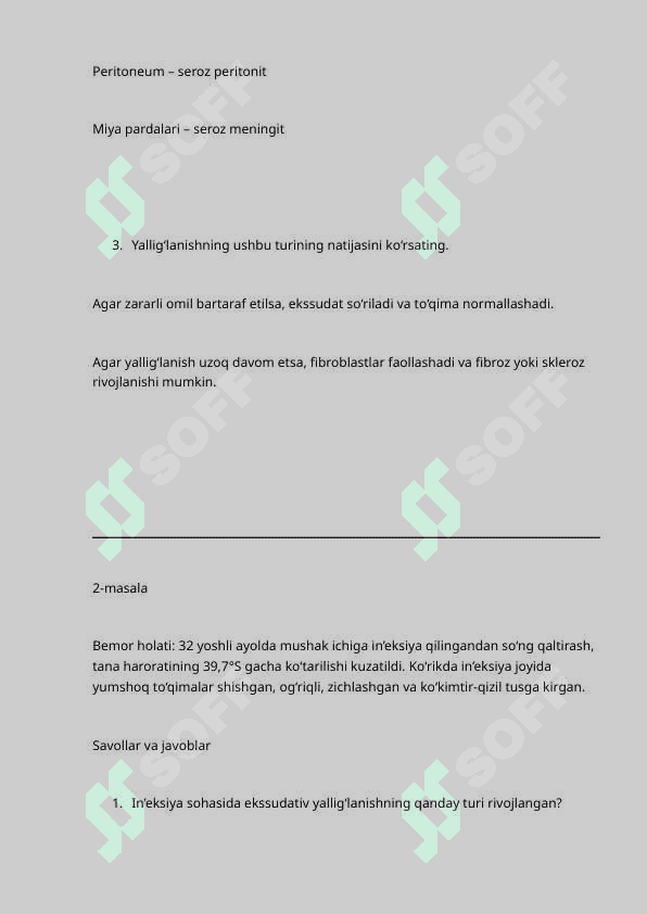 Patologik anatomiya fanidan ishchi daftar javoblari ( 2-kurs 3 qism vaziyatli masalalar) 2