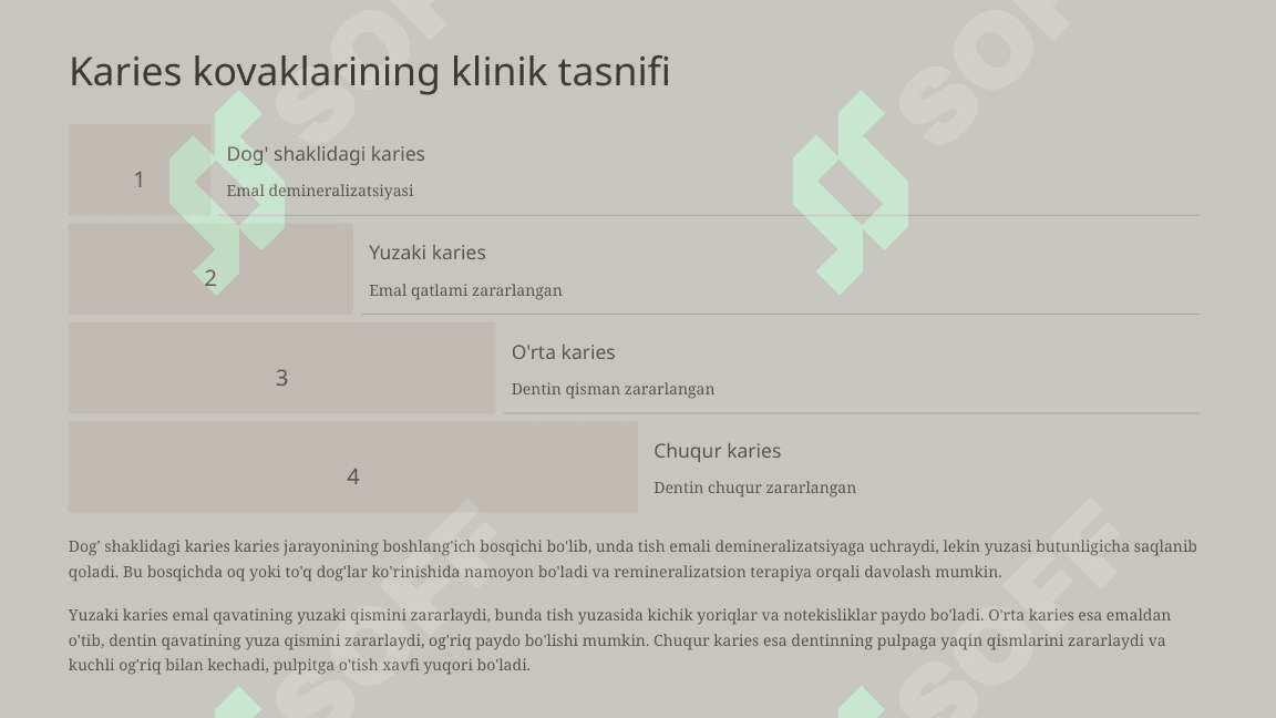 Karies haqida tushuncha. Karies kovaklarning tasnifi. 8