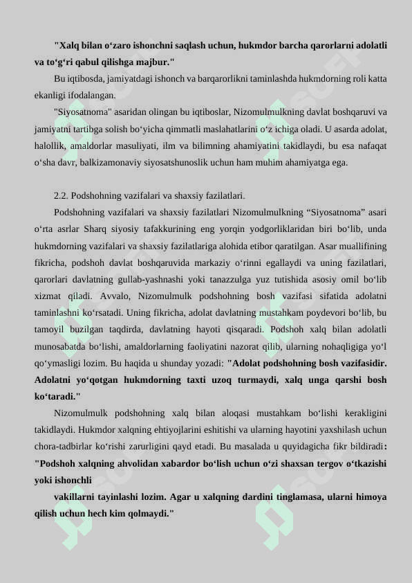 NIZOMULMULKNING “SIYOSATNOMA” ASARI BO’YICHA JAMIYAT BOSHQARUVI 8