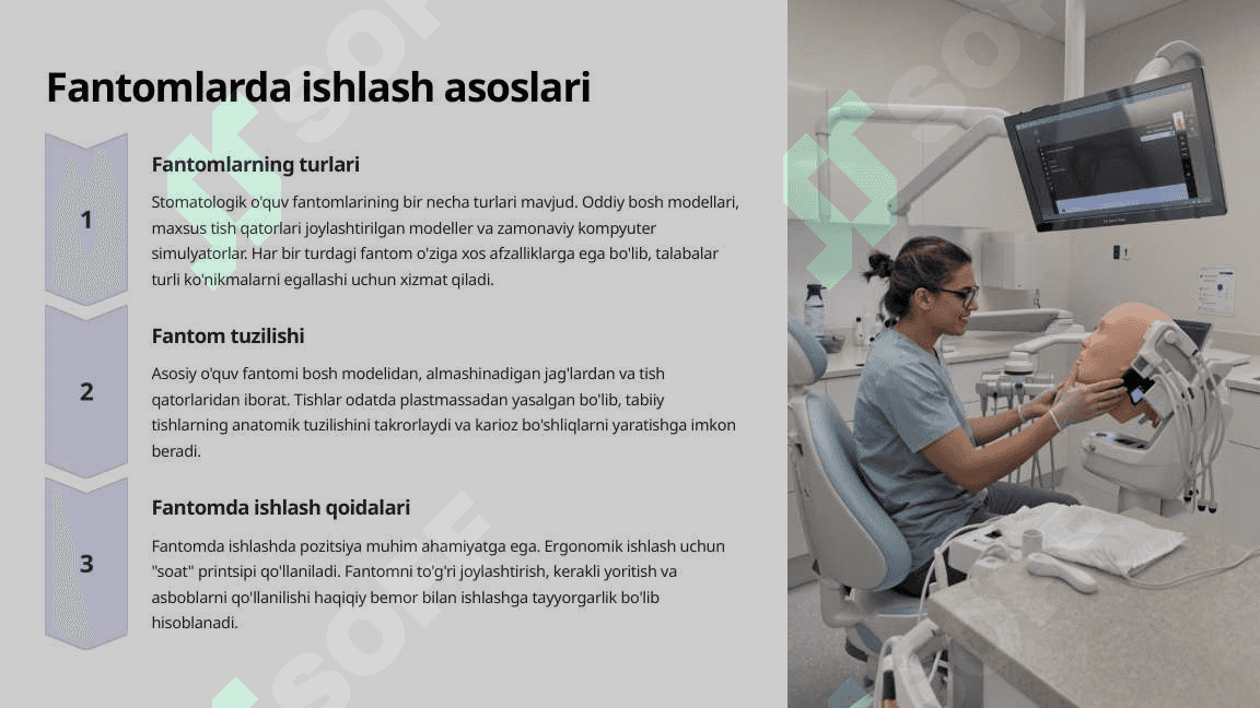 Fantomlarda I sinf karioz bo‘shliqlarini charxlash va plombalash. 6
