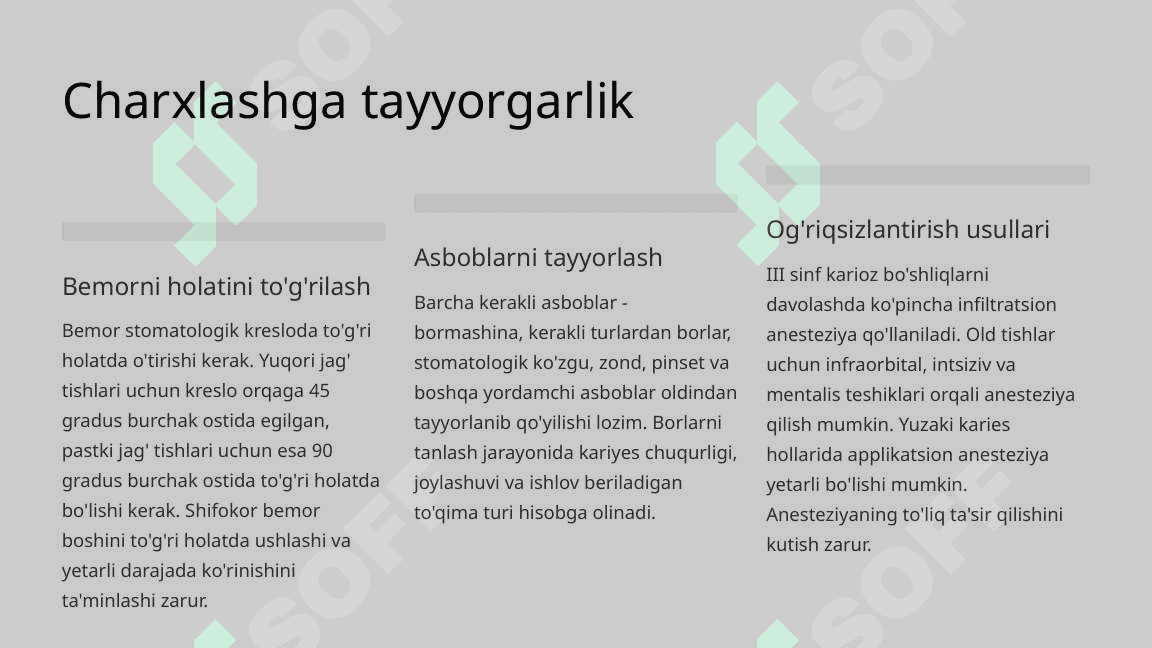 Fantomlarda III sinf karioz bo‘shliqlarini charxlash va plombalash. 6