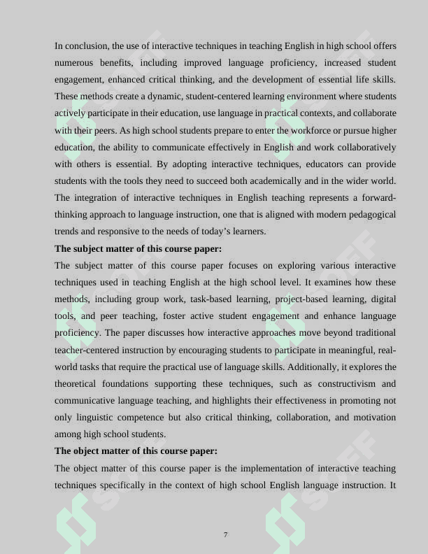 METHODS OF USING INTERACTIVE TECHNIQUES IN TEACHING ENGLISH IN HIGH SCHOOL 7