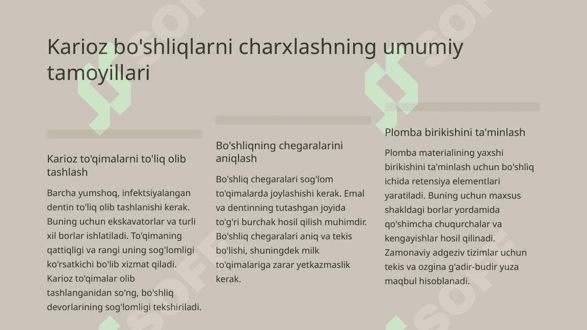 Fantomlarda V- VI sinf karioz bo‘shliqlarini charxlash va plombalash. 5