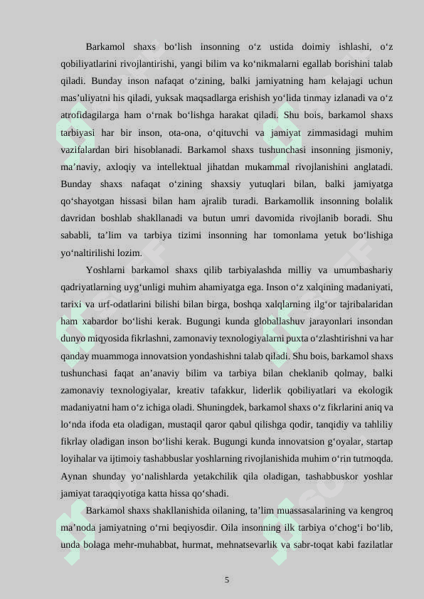 MUSTAQILLIK SHAROITIDA YOSHLARNI BARKAMOL SHAXS QILIB TARBIYALASH SAMARADORLIGINI OSHIRISH 5