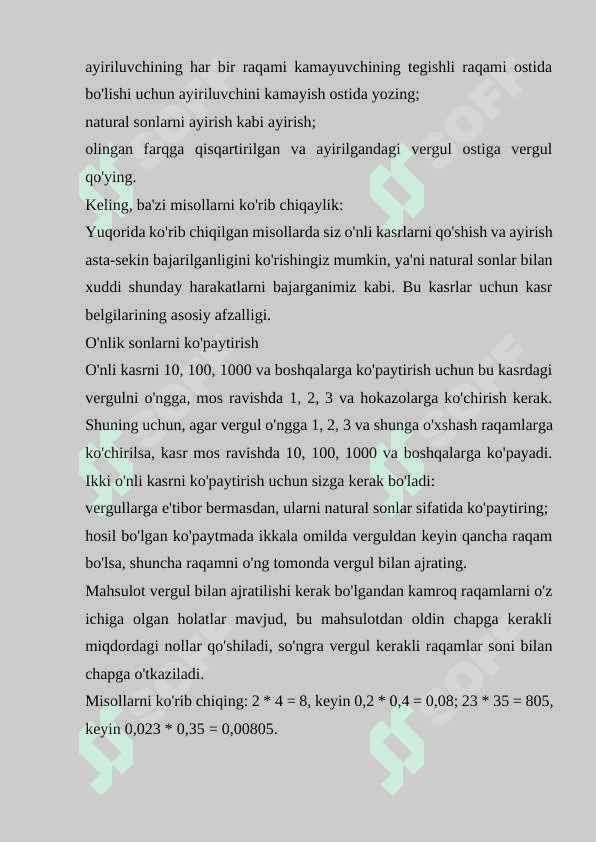 O'NLI KASRLAR VA ULAR USTIDA ARIFMETIK AMALLARNI BAJARISH ALGORITMI 4