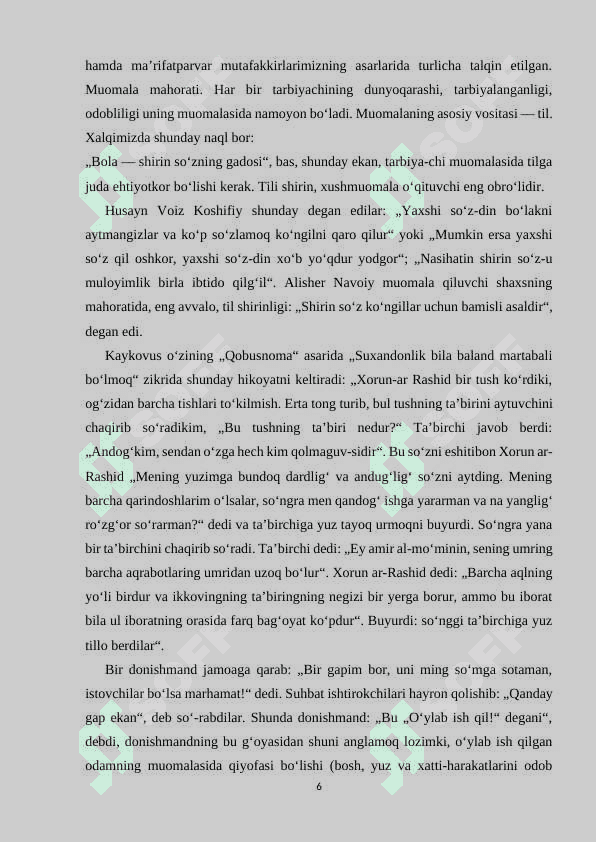 TARBIYA DARSLARINI TASHKIL ETISHDA PEDAGOGIK TEXNOLOGIYALARDAN FOYDALANISH 6