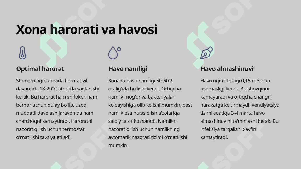 Zamonaviy stomatologik xonani jihozlanishi. Talablar. 5