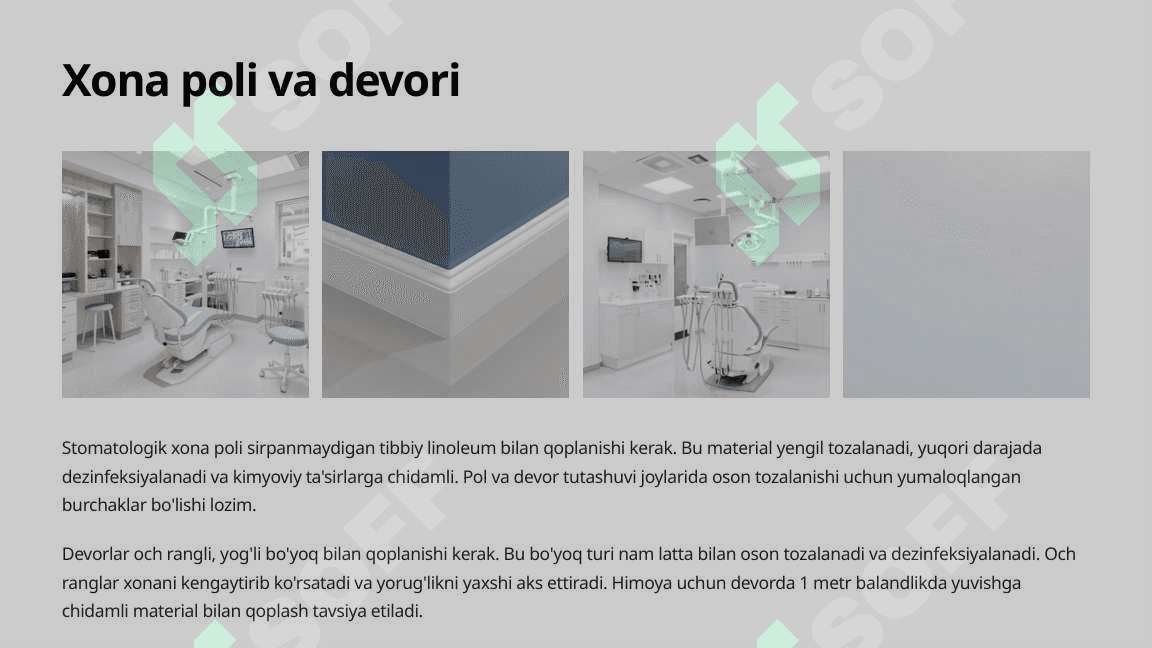 Zamonaviy stomatologik xonani jihozlanishi. Talablar. 6