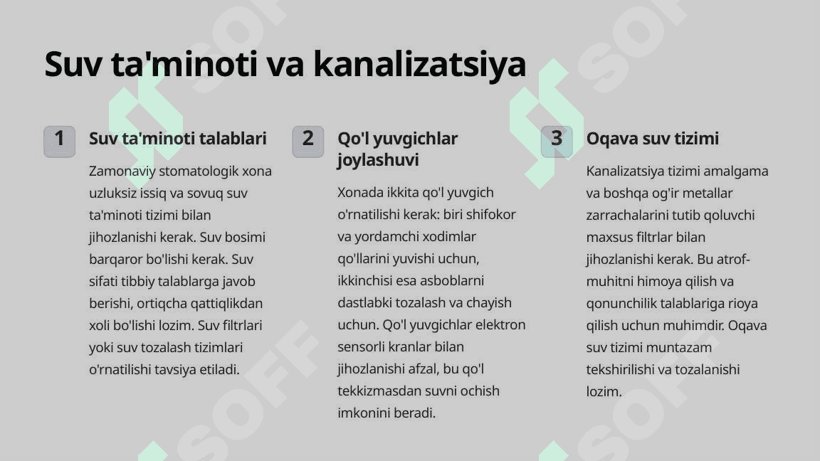 Zamonaviy stomatologik xonani jihozlanishi. Talablar. 7