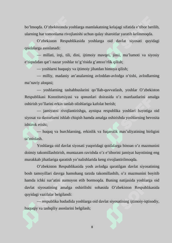 Yoshlarga oid davlat siyosatining izchil va samarali tashkil etish 8