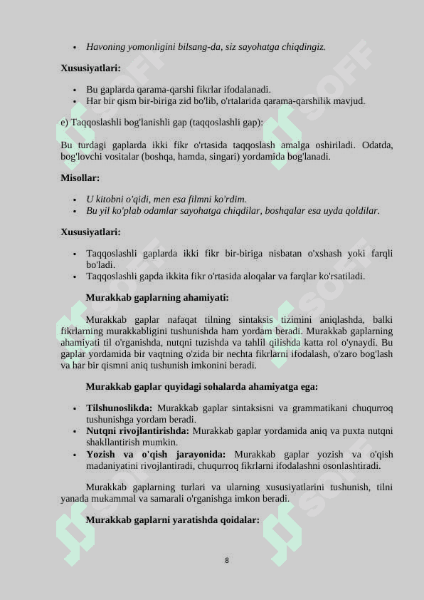 Murakkab qo‘shma gaplarning xususiyatlari 8