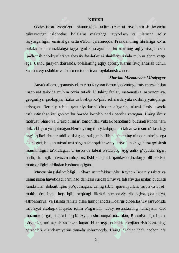 SHARQ MUTAFFAKIRLARIDAN BERUNIYNING TABIAT, UNING INSON HAYOTIDAGI O'RNI HAQIDAGI QARASHLARI 2