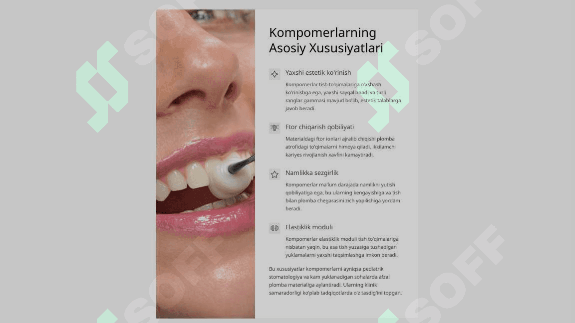 Kompomer va ormoker plomba ashyolari. Tarkibi, xususiyatlari. 5