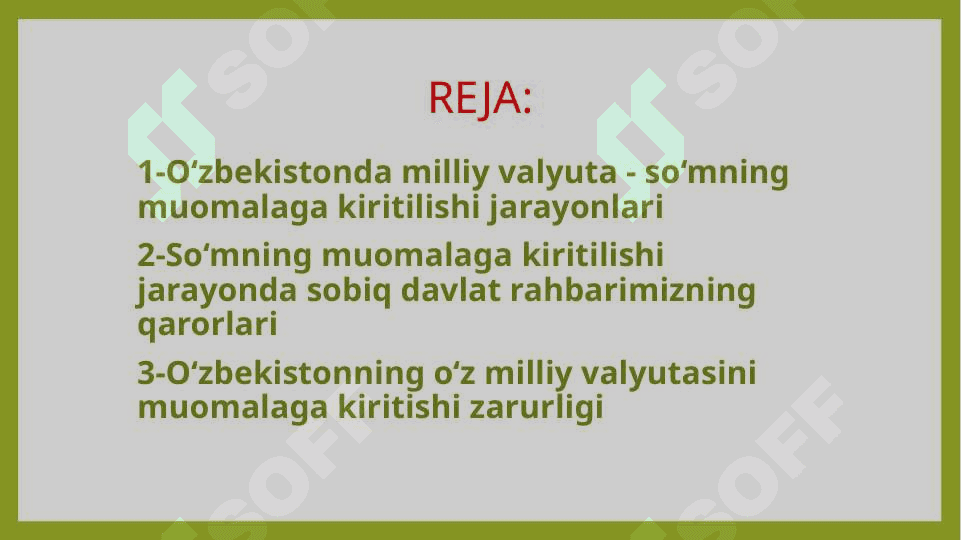 O'zbekiston Respublikasining milliy valyutasi asosida taqdimot 2
