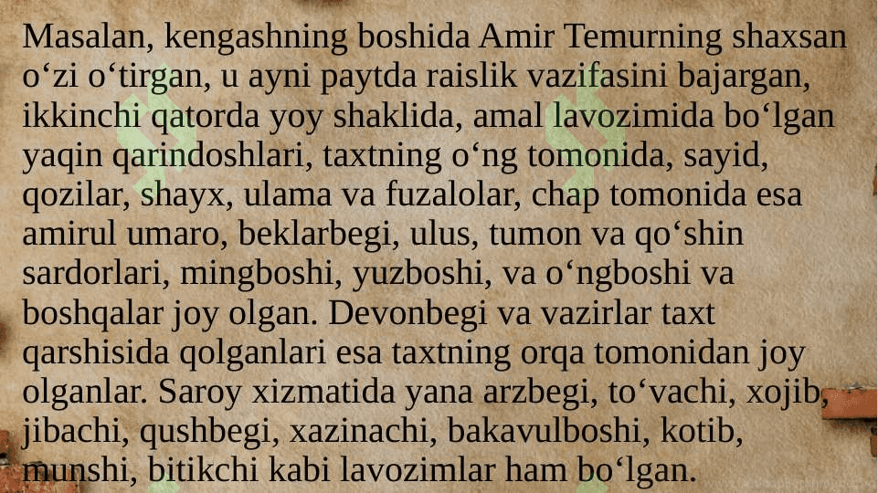 AMIR TEMUR DAVLAT BOSHQARUVI mavzusida mustaqil ishi 6