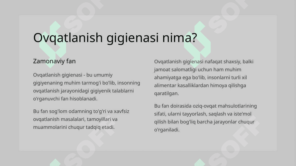 Ovqatlanish gigienasi. Ovqatdan zaharlanishlar. 2