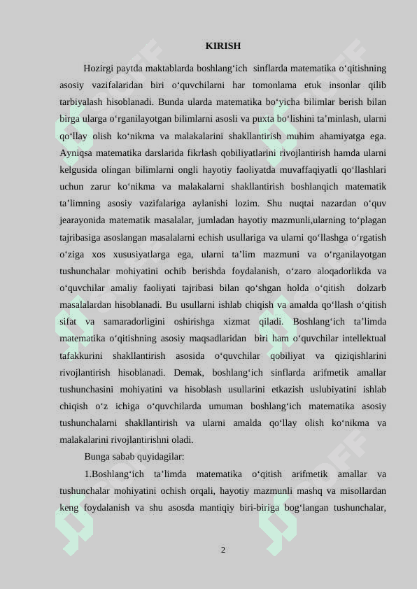 3-sinf matemtika darlsarida o’quvchilarning fikrlash qobiliyatlarini o’stirish. 2