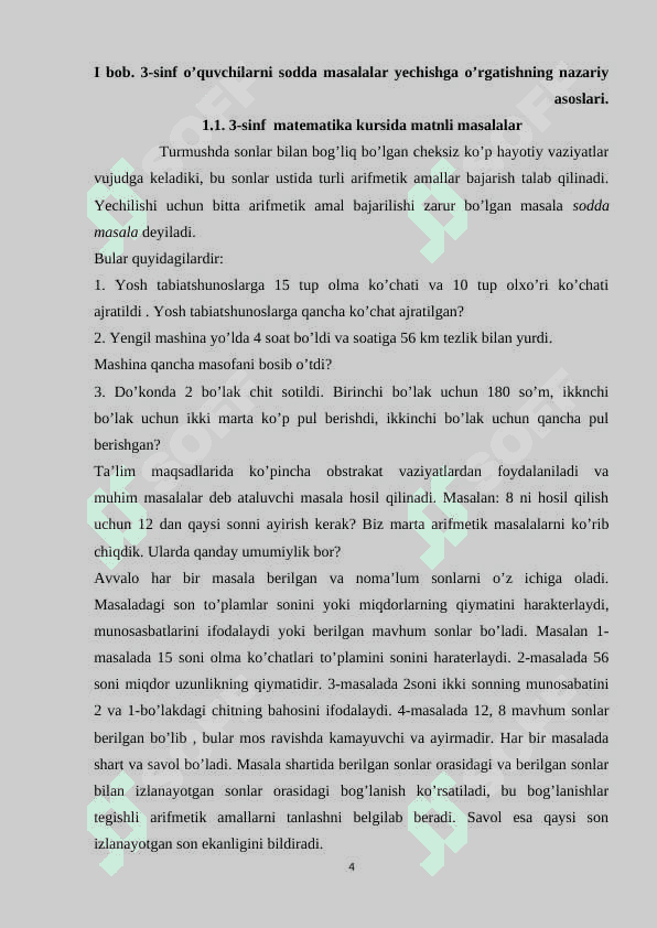 3-SINF O'QUVCHILARNI SODDA MASALALAR TUZUSHGA                     O'RGATISH 4