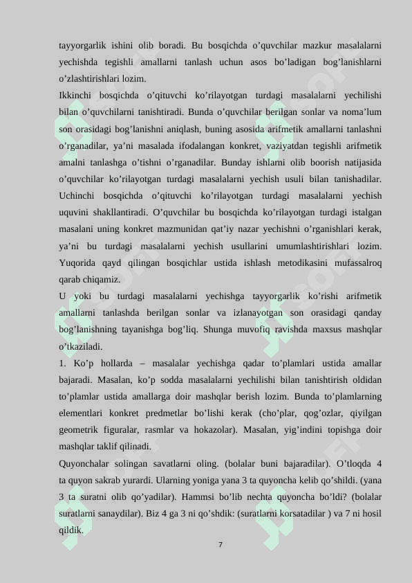 3-SINF O'QUVCHILARNI SODDA MASALALAR TUZUSHGA                     O'RGATISH 7