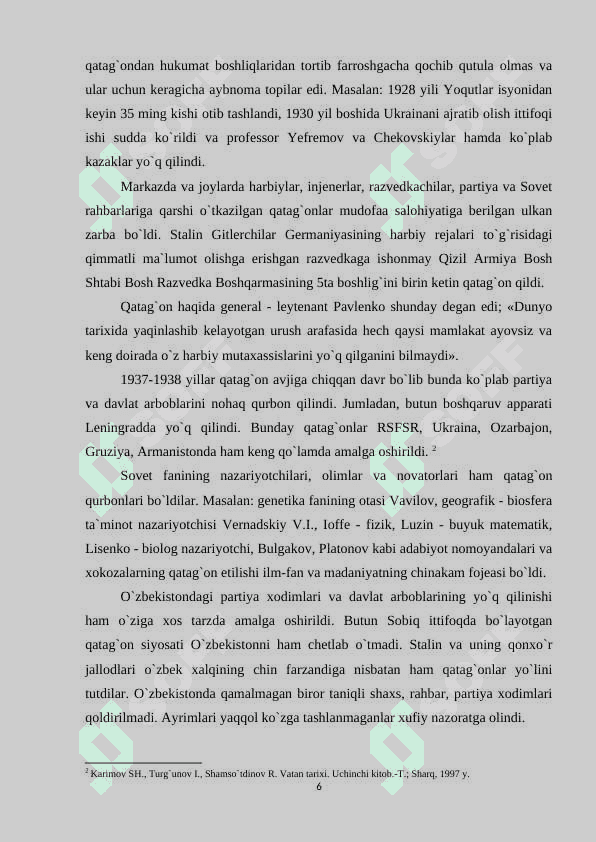 1930-YILLARDA OMMAVIY QATAG'ONLARNING AVJ OLISHI VA UNING O'ZBEKISTONGA TA’SIRI 6