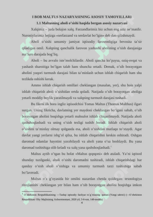 AHOLI O'SISHI HISOBIGA ULARNING HAYOT SIFATI OSHISHI TOMAS MALTUS FIKRLARI 4