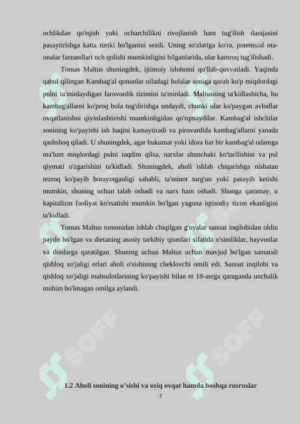 AHOLI O'SISHI HISOBIGA ULARNING HAYOT SIFATI OSHISHI TOMAS MALTUS FIKRLARI 7
