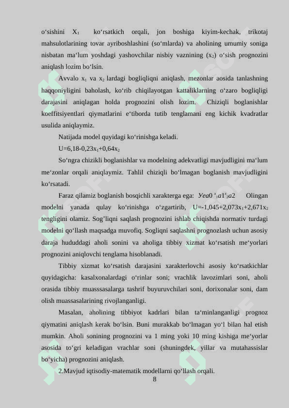 AHOLINING TURMUSH DARAJASI VA SIFATINI PROGNOZLASH 8