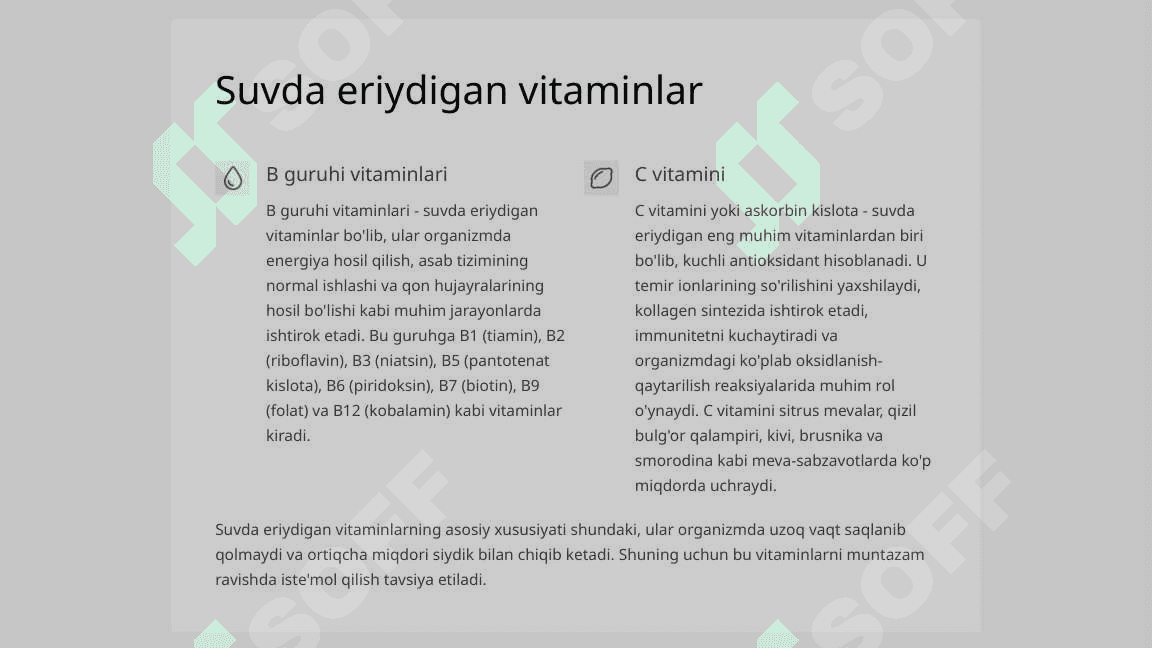 Vitaminlar guruhlari, turlari va ularga tarif. “S”-vitaminli tarkibi bo‘yicha ovqatlanish adekvatligini o‘rganish va baholash. 4