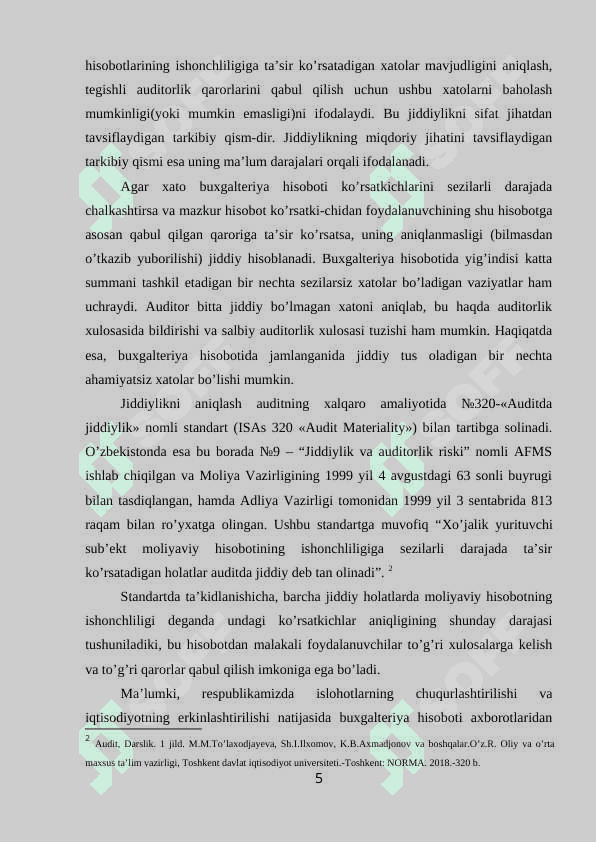 Auditda jiddiylik darajasini aniqlash va qo'llash tartibi 5