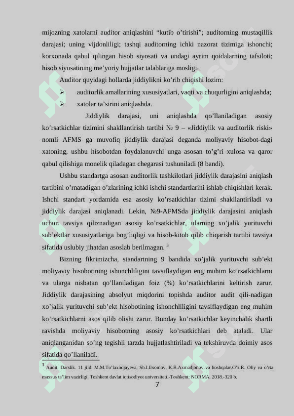 Auditda jiddiylik darajasini aniqlash va qo'llash tartibi 7