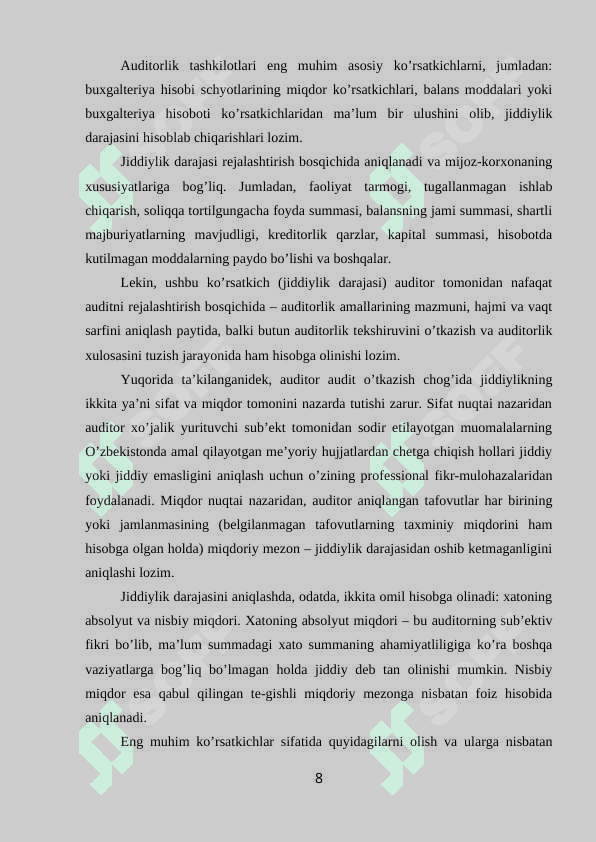 Auditda jiddiylik darajasini aniqlash va qo'llash tartibi 8