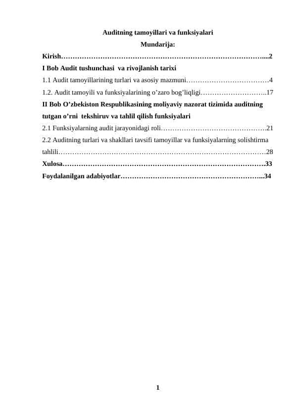Auditning tamoyillari va funksiyalari
