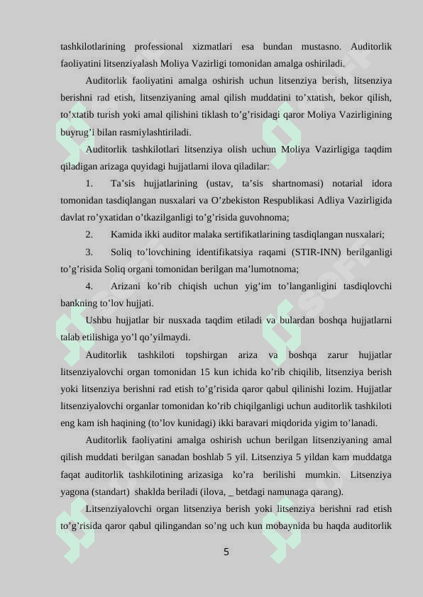 Auditorlik kasbiga malakaviy talablar va auditorlik faoliyatini litsenziyalash 5