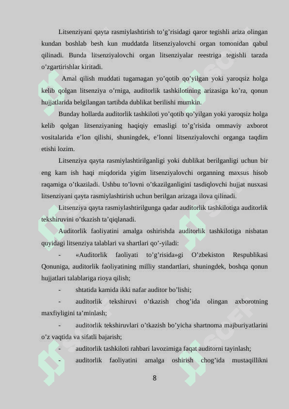 Auditorlik kasbiga malakaviy talablar va auditorlik faoliyatini litsenziyalash 8