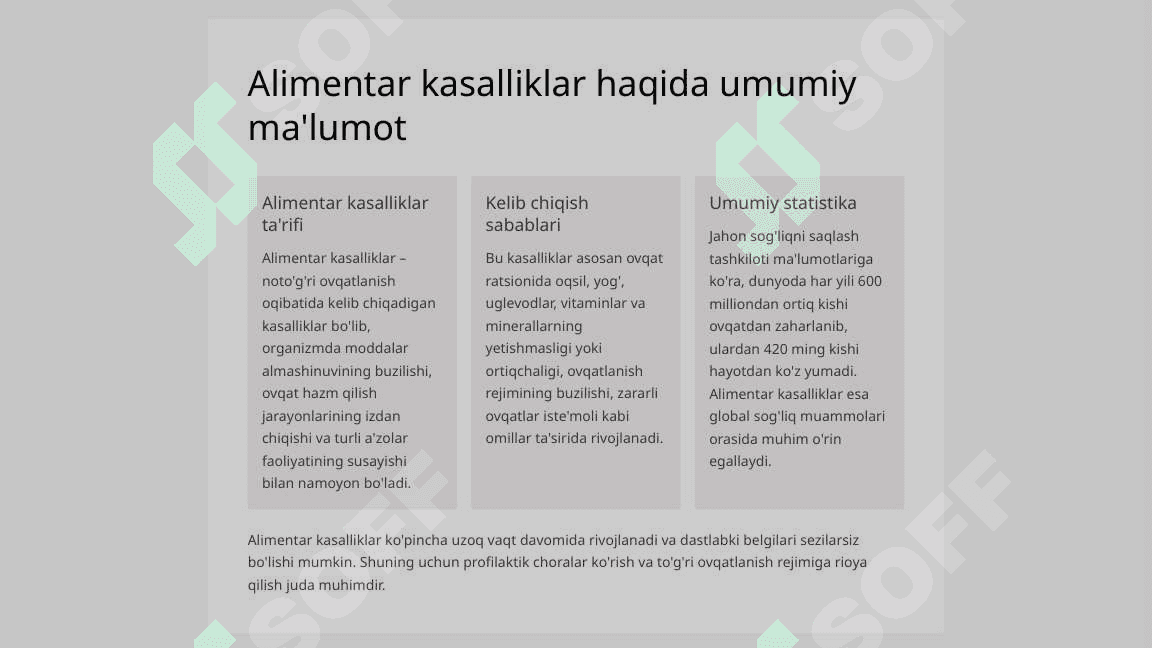 Alimentar kasalliklar. Ovqatdan zaharlanish turlari va ularning profilaktikasi. 2