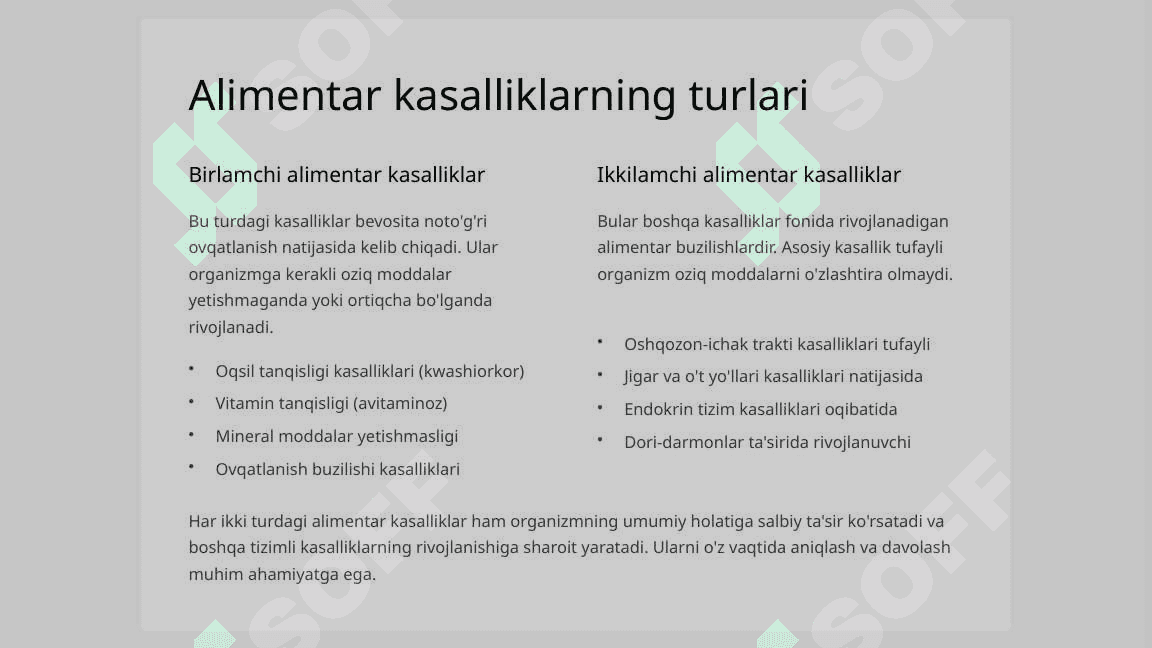 Alimentar kasalliklar. Ovqatdan zaharlanish turlari va ularning profilaktikasi. 3