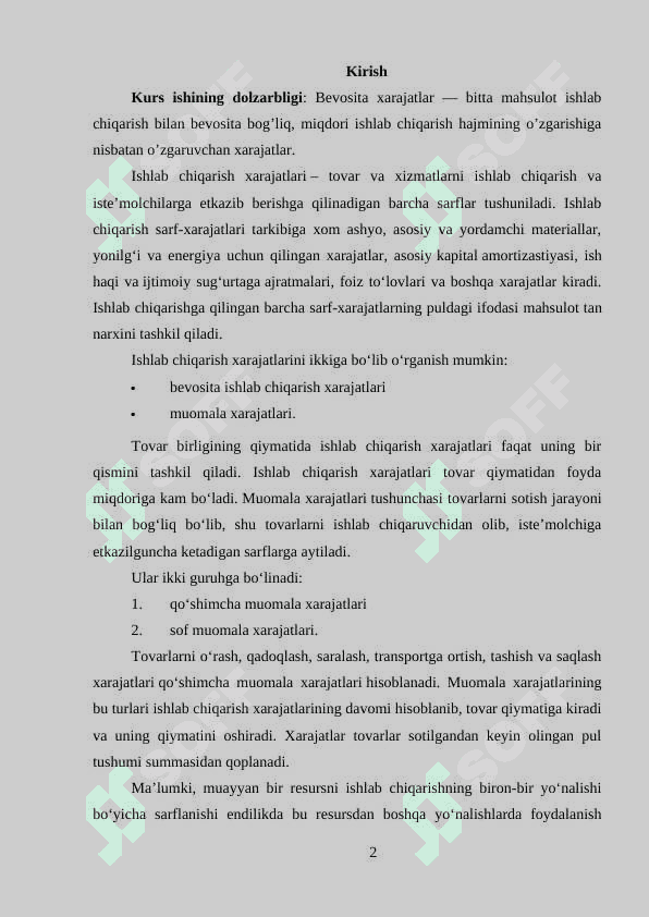 Bevosita xarajatlar hisobi 2