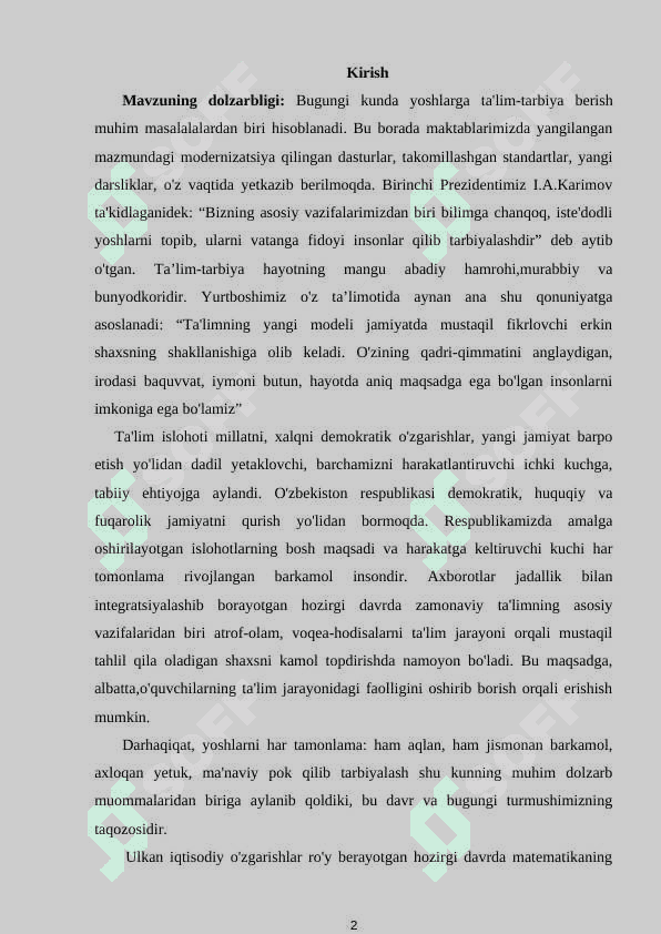 BOSHLANG`ICH SINF MATEMATIKA DARSLARIDA TARQATMA MATERIALLARDAN UNUMLI FOYDALANISH TEXNOLOGIYASI 2